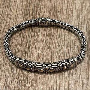 John Hardy 925 Sterling Silver & 18K Yellow Gold Bali Double Wheat Bracelet 7.5”